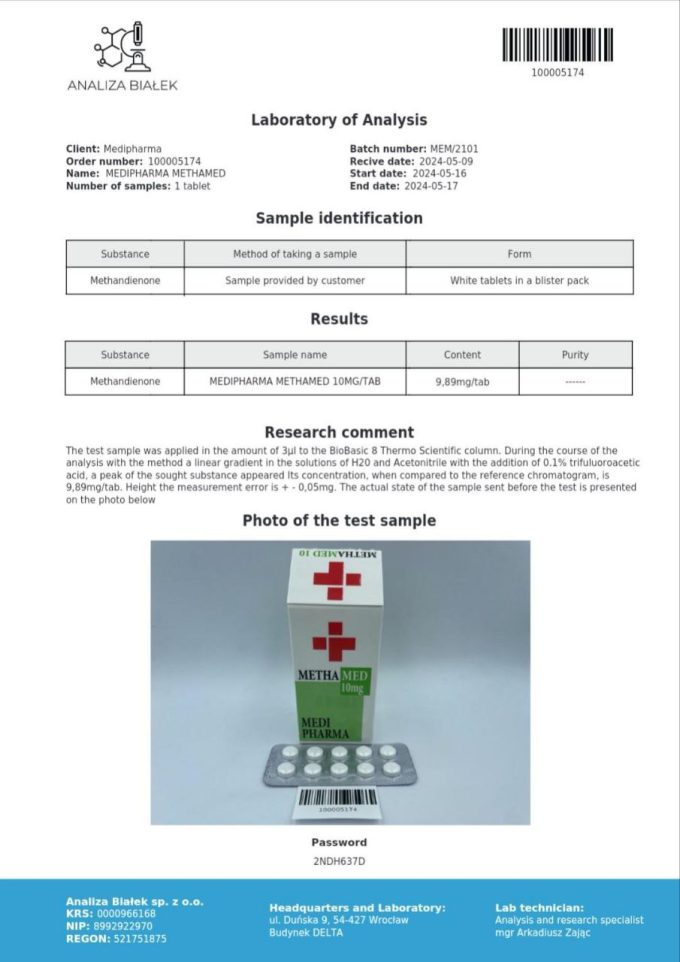 Metanabol METHAMED 10 10mg 100tab MEDIPHARMA - obrazek 2