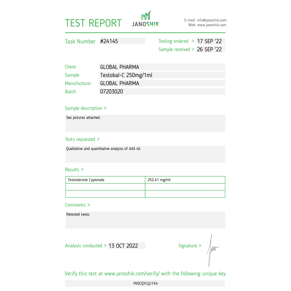 Testosterone Cypionate TESTOBAL-C 250mg 10x1ml Global Pharma - obrazek 3