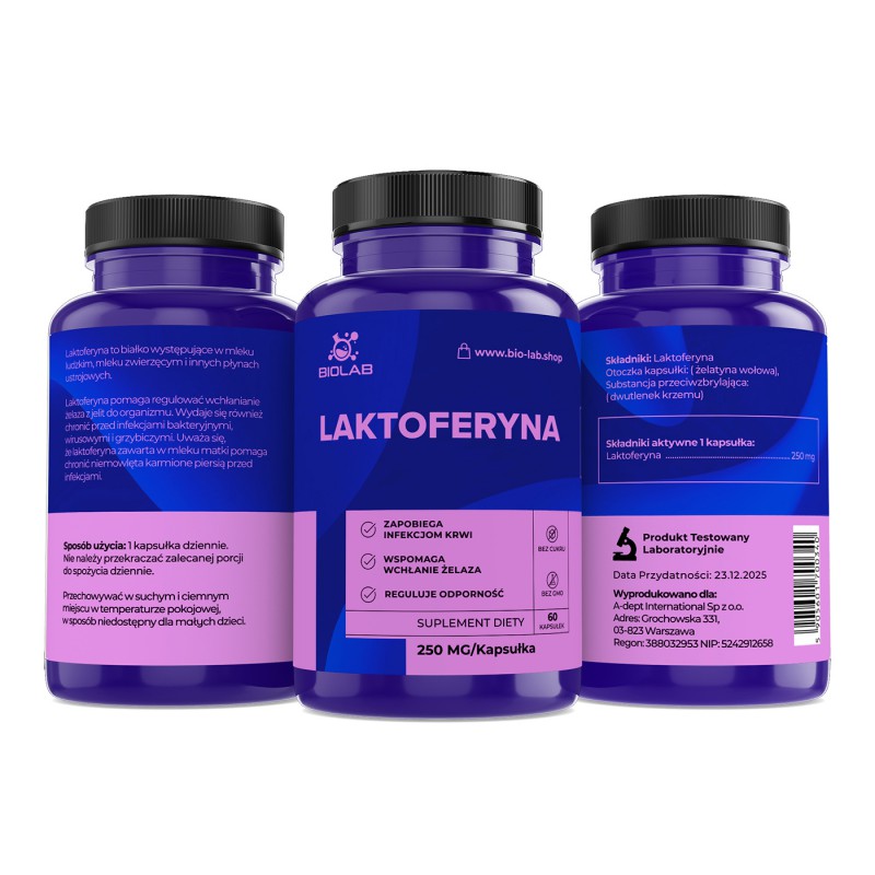 Laktoferyna 60kaps/250mg Biolab Środek na odporność, wchłanianie żelaza